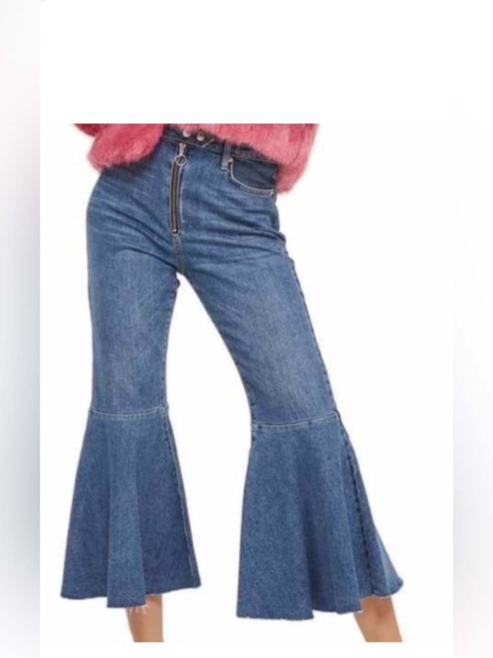 Topshop Dree High Rise Blue Flared Cropped Women's Jeans. 34x 30 NWOT